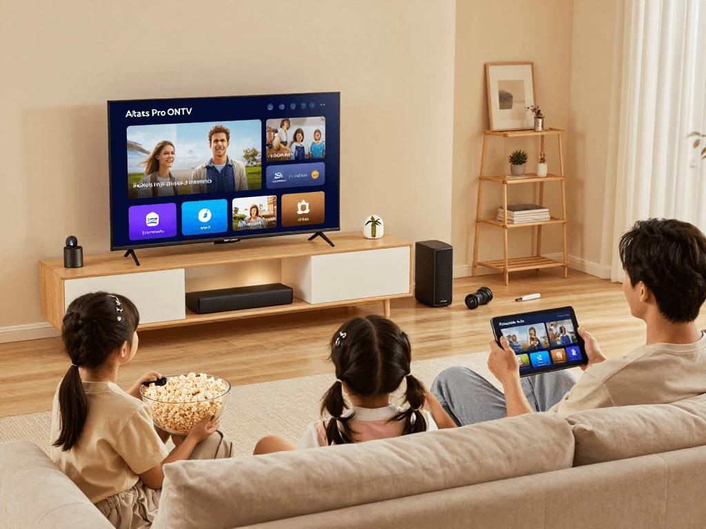Expérience familiale avec Atlas Pro ONTV dans un salon chaleureux et accueillant.