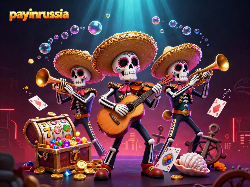 Payinrussia facilite les paiements aux casinos avec ces squelettes mariachi colorés en 3D.