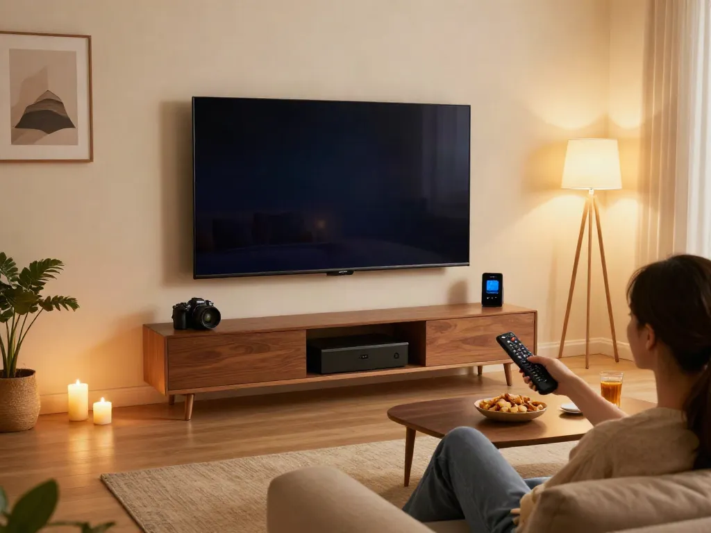 Installation de Iron TV Pro sur PC dans un cadre de salon moderne.